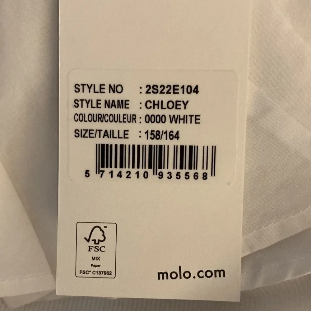 Molo NWT Choley Girls White One Shoulder Ruffled Dress. Organic Cotton. Size 14.